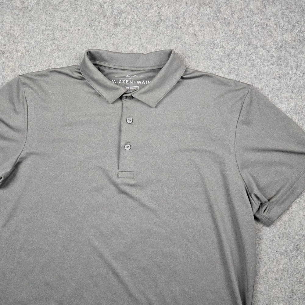 Mizzen+Main Polo Shirt Mens Medium Gray Short Sleeve Performance Golf Stretch